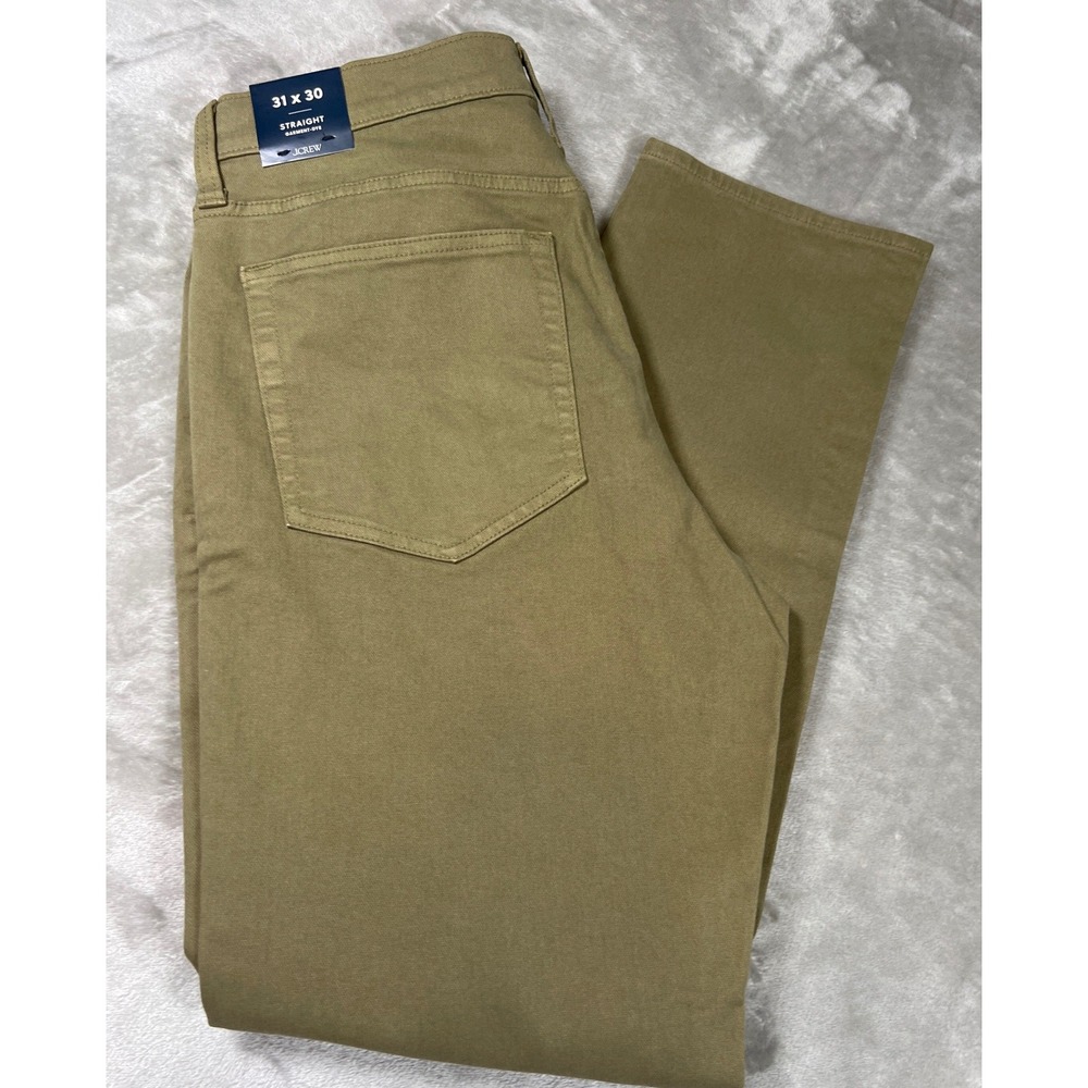 NWT J.Crew Flex Straight‎ Fit Garment-Dyed Mens Pants 31x30 Olive Green Khaki
